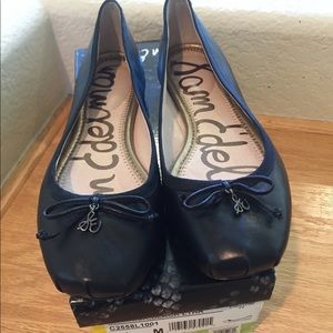 Sam Edelman square toe black leather flats, 7.5